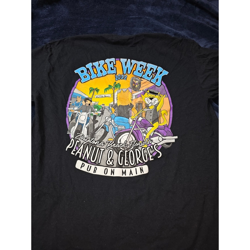 Gildan Bike Week 2022 Daytona Peanut & Georges Pub Graphic T-Shirt XL Black